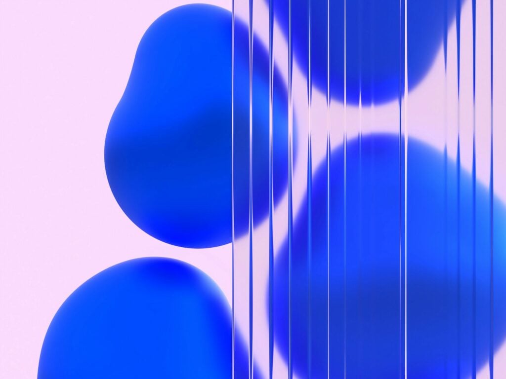 Blue blobs behind vertical lines against pink.