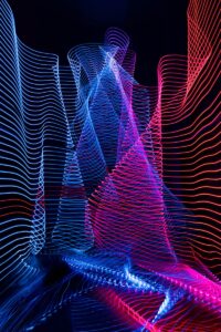 blue, red and pink abstract artwork