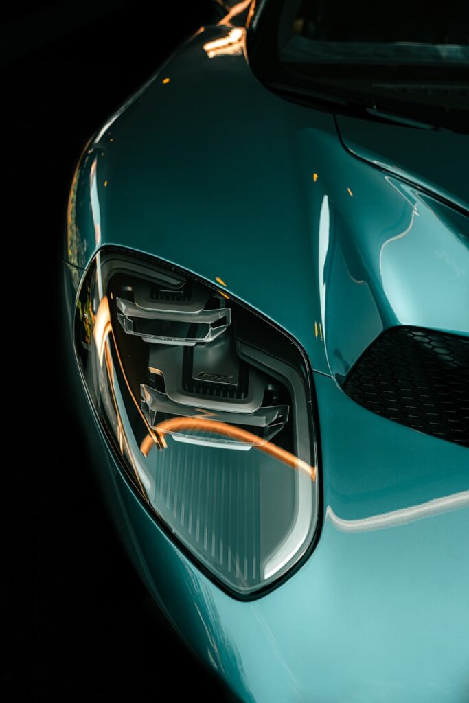 A close-up of a car's headlight.