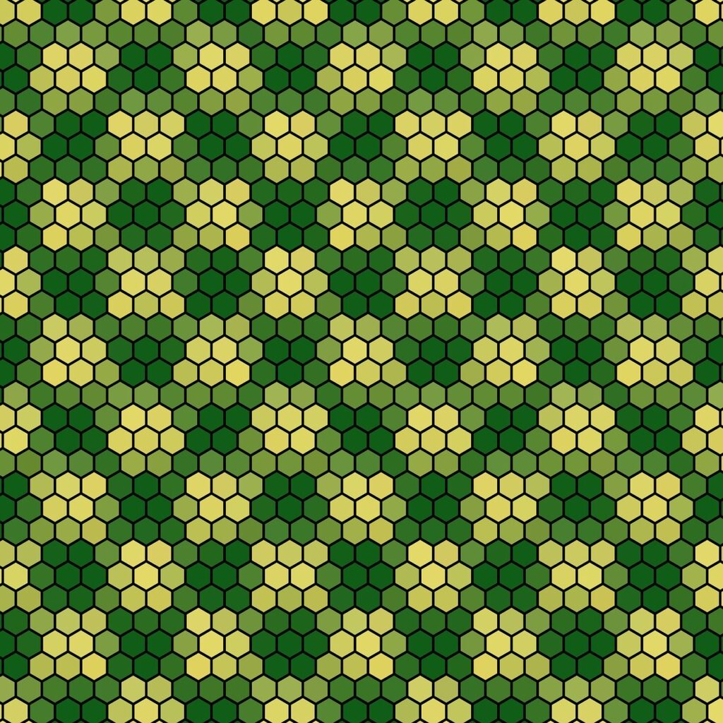 pattern, seamless, texture, geometric, design, modern, mosaic, grid, hexagon, shape, green, yellow, scrapbooking, background, template, colorful