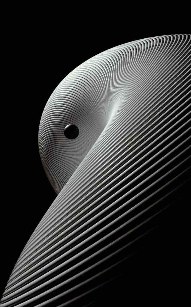 Abstract, geometric structure on a black background.