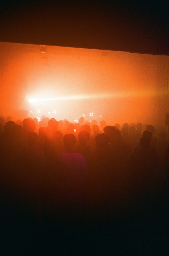 A crowd of people watches a concert.
