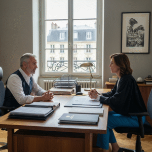 Un avocat français conseille un client sur le délai de grâce face à des difficultés financières et une saisie.