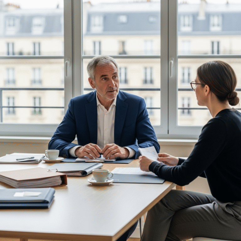 Un dirigeant expose la situation de son entreprise à une conseillère lors d'un rendez-vous de négociation confidentielle