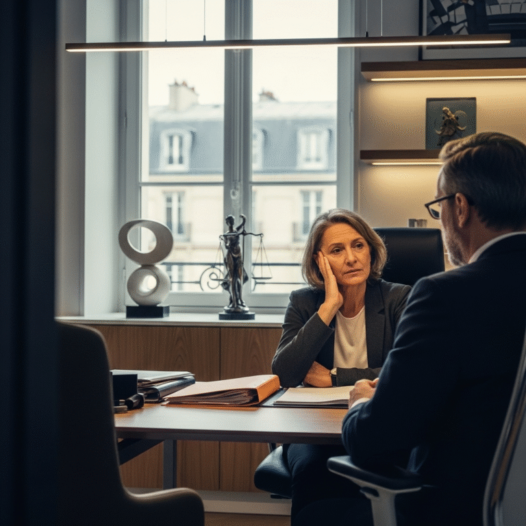 Une plaideuse et son avocat font le point sur un procès avant de décider de s'en désister