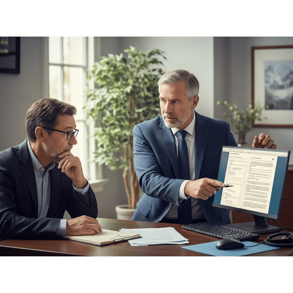 Citoyen français inquiet avec un document de saisie immobilière, conseillé par un avocat sur le surendettement.