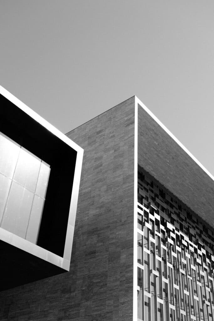 Modern building architecture with geometric patterns